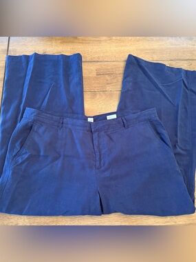GAP Navy Blue Linen Blend Flat Front Wide Leg Trousers / Pants - Size 18R